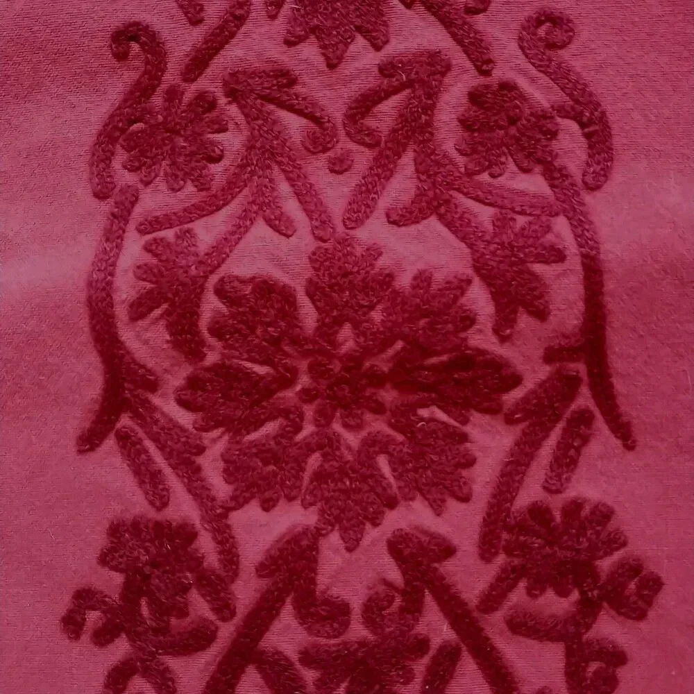 Williams Sonoma Table Runner Red Embroidered Soutache Cotton 15x82